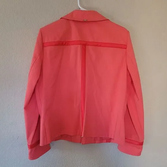 ST. JOHN SPORT MARIE GRAY Womens Orange Zip Up Jacket Blazer size Large Pockets - Picture 10 of 10